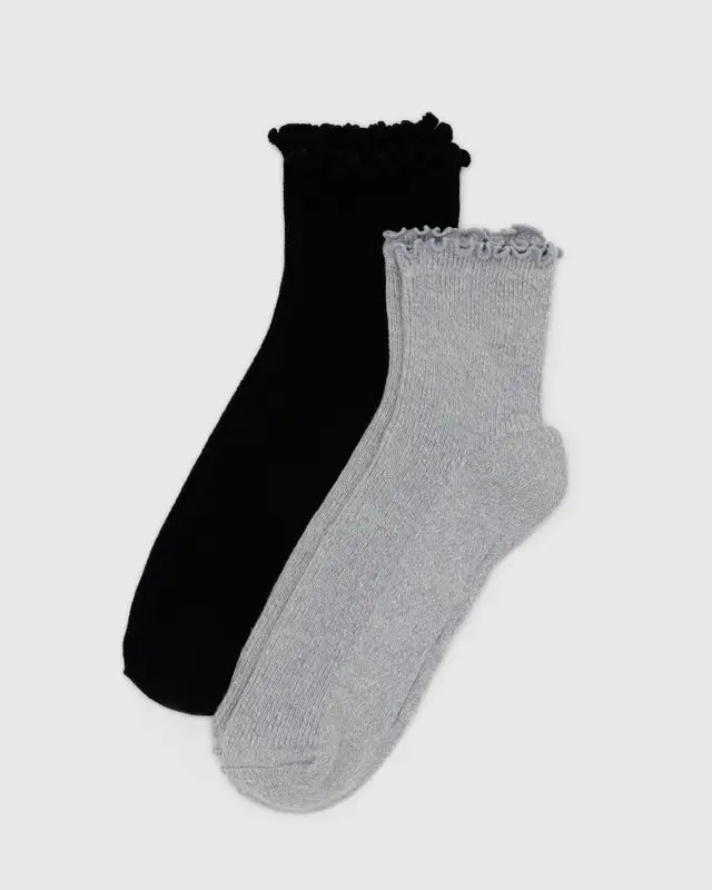 Lettuce Edge Socks (Set of 2) - Heather Grey & Black sold by Ascot + Hart