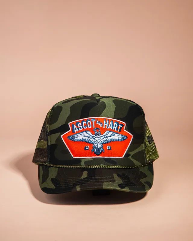 Camo Eagle Patch Trucker sold by Ascot + Hart