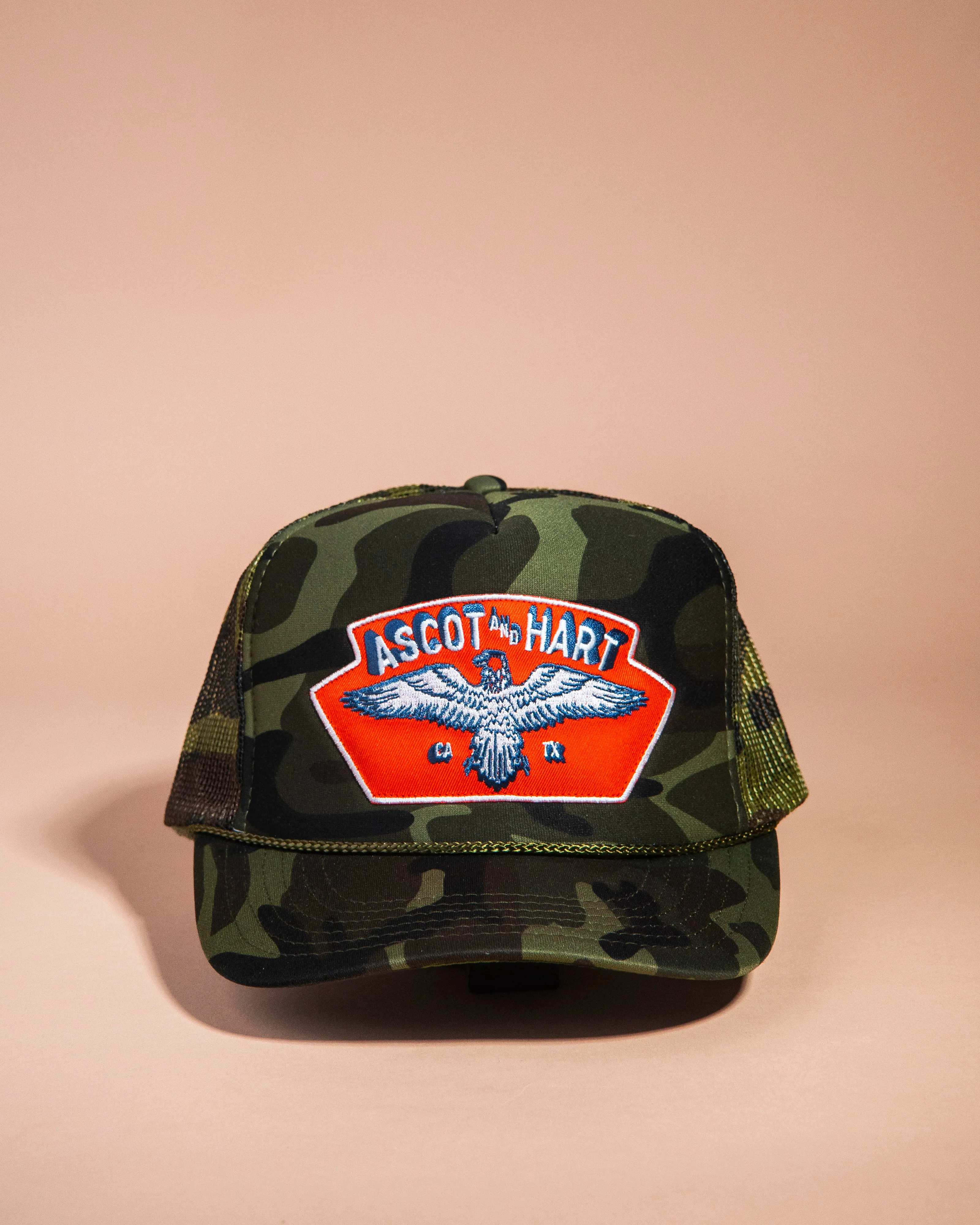 Camo Eagle Patch Trucker sold by Ascot + Hart