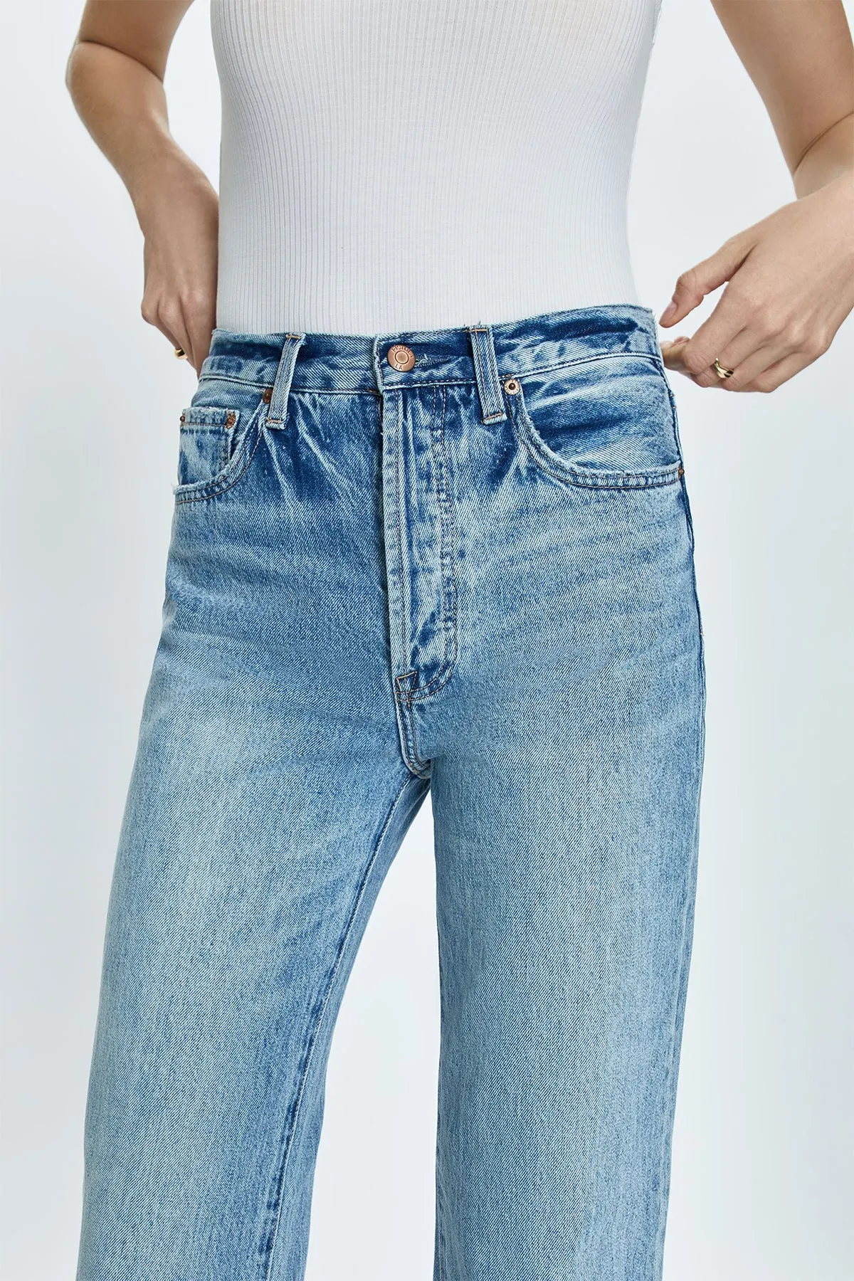 Cassie Super High Rise Straight Denim sold by Ascot + Hart