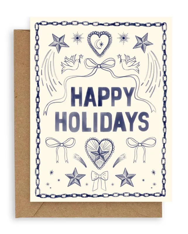 Indigo Icons Happy Holidays Card sold by Ascot + Hart