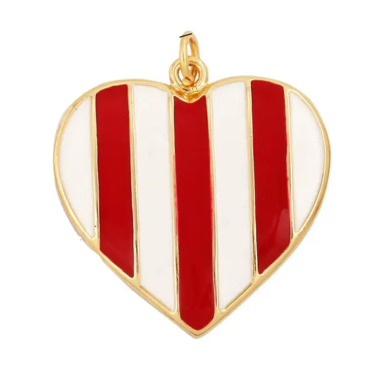 Red & White Stripe Heart Charm sold by Ascot + Hart
