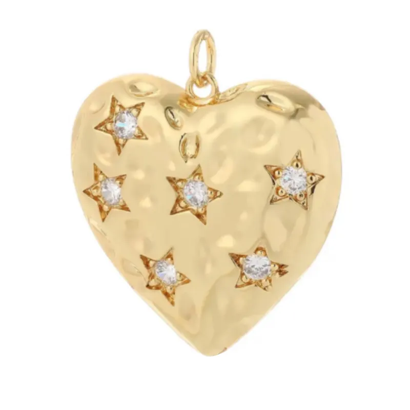 Textured Star CZ Heart Charm sold by Ascot + Hart