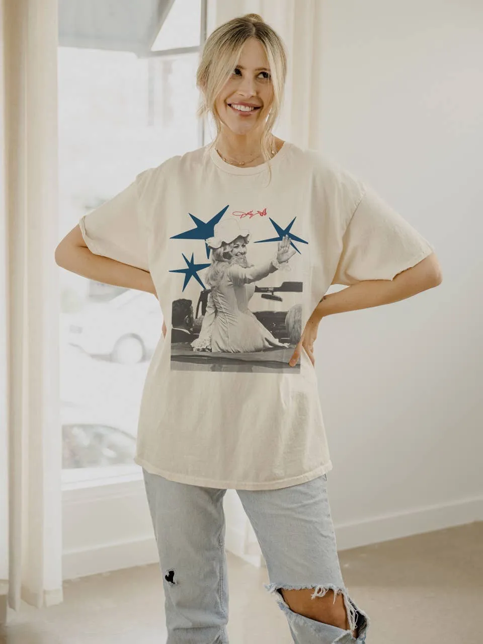 Dolly Parton All American Off White Thrifted Tee sold by Ascot + Hart product image thumbnail 2
