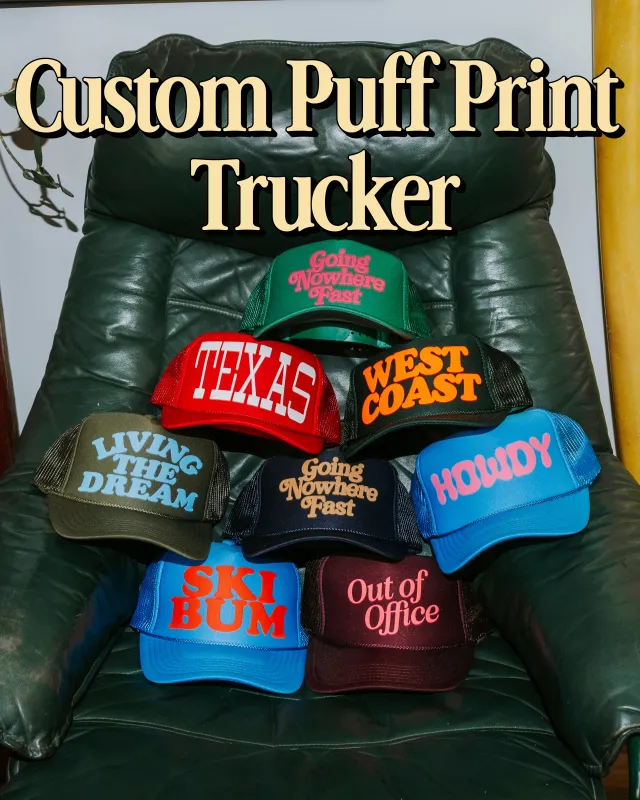 Custom Puff Print Trucker sold by Ascot + Hart