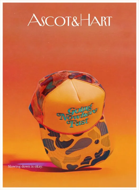 Going Nowhere Fast Emboidered Trucker sold by Ascot + Hart