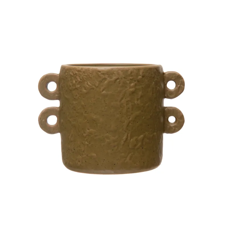 Stoneware Planter with Handles, Matte Sand Color made by Ascot + Hart