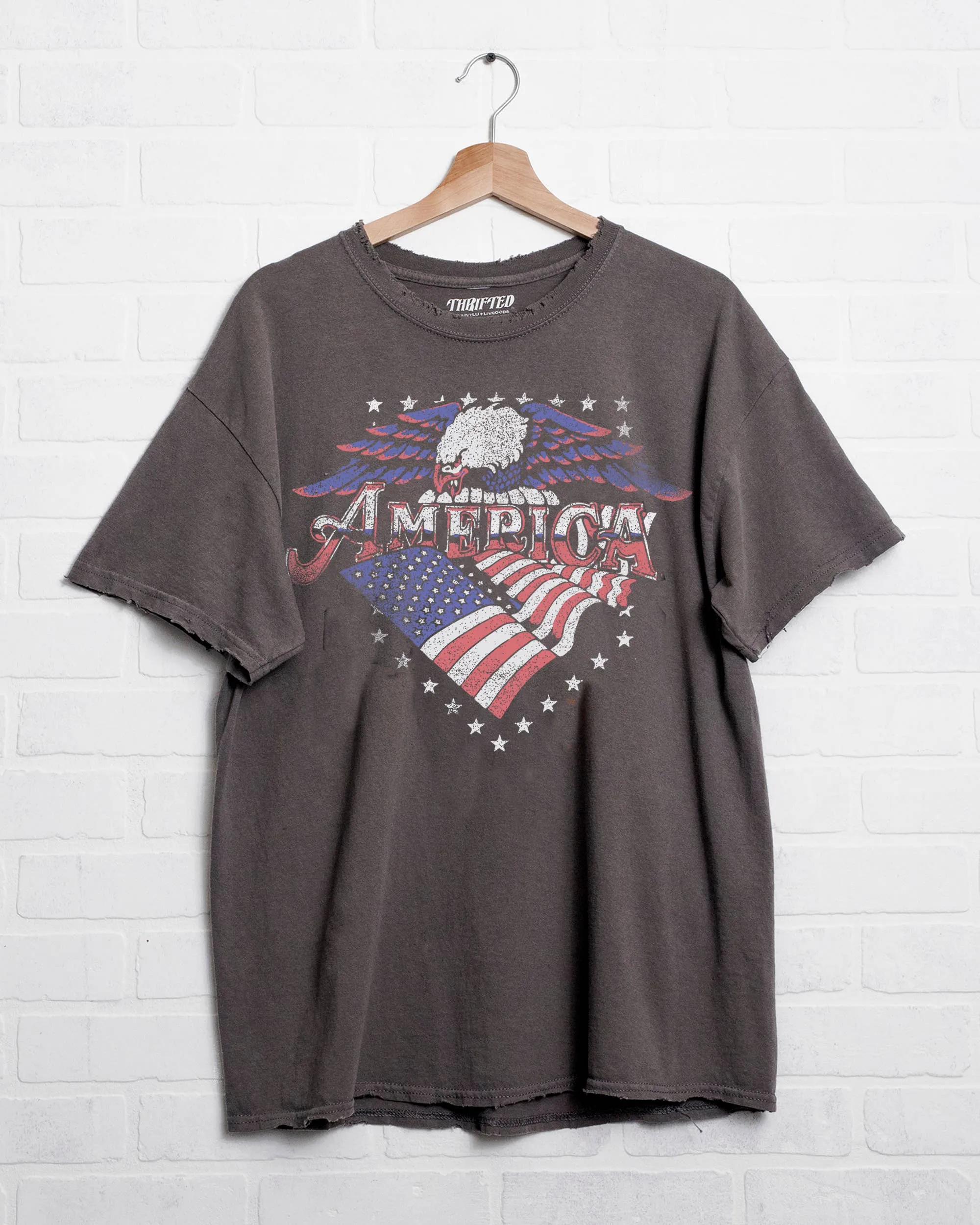 Americana Eagle Charcoal Thrifted Graphic Tee sold by Ascot + Hart product image thumbnail 3