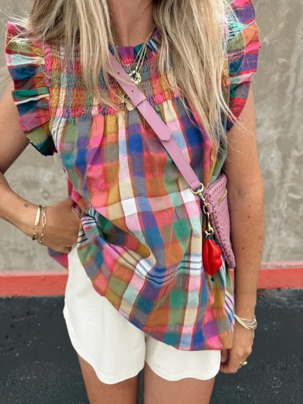 Chloe Ruffle Plaid Top sold by Ascot + Hart