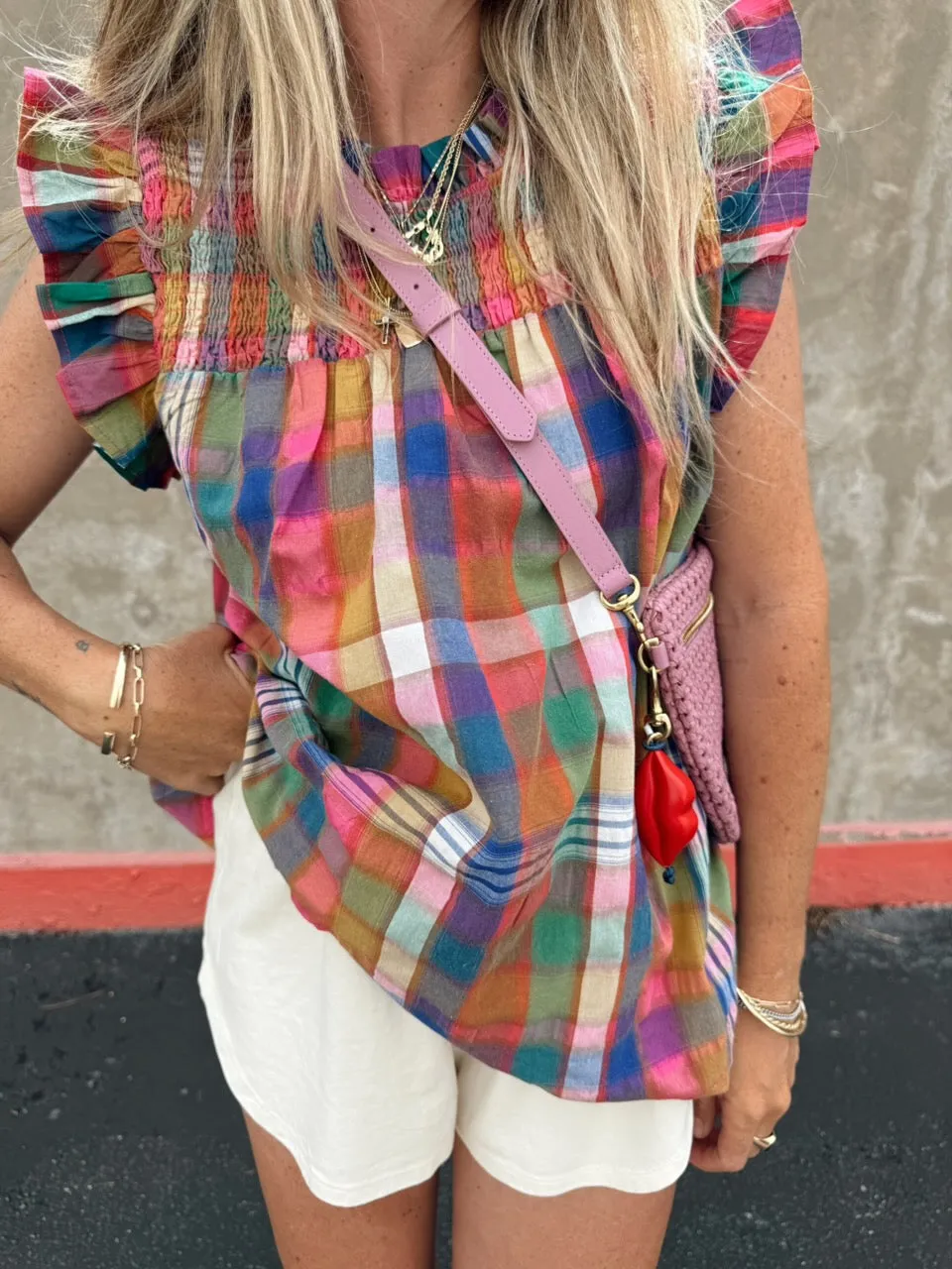 Chloe Ruffle Plaid Top sold by Ascot + Hart