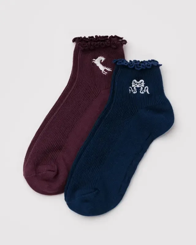 Lettuce Edge Sock Set of 2 - Mahogany & Navy Icons sold by Ascot + Hart