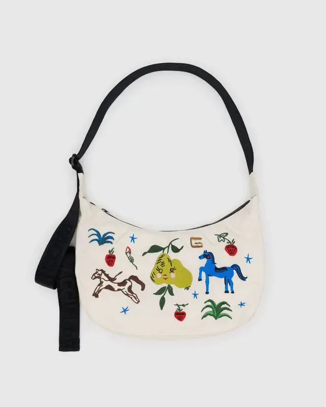 Medium Nylon Crescent Bag - Embroidered Painted Prairie w/ Key Leash sold by Ascot + Hart