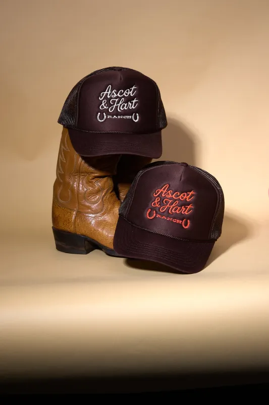 A+H Double Horseshoe Embroidered Trucker sold by Ascot + Hart