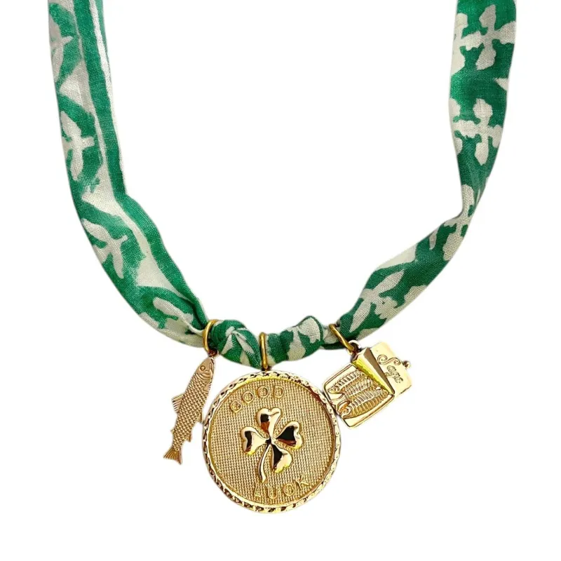 Green Luck Fabric Necklace sold by Ascot + Hart