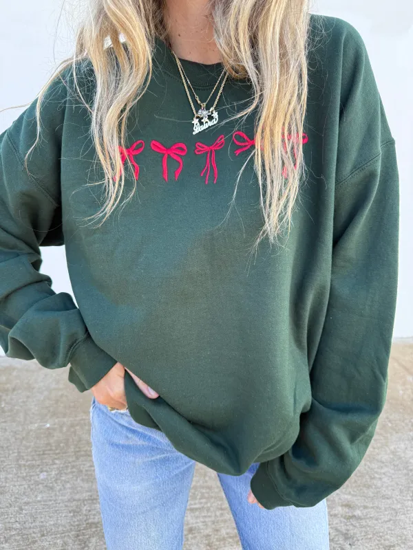 Embroidered Mini-Bows Holiday Sweatshirt sold by Ascot + Hart