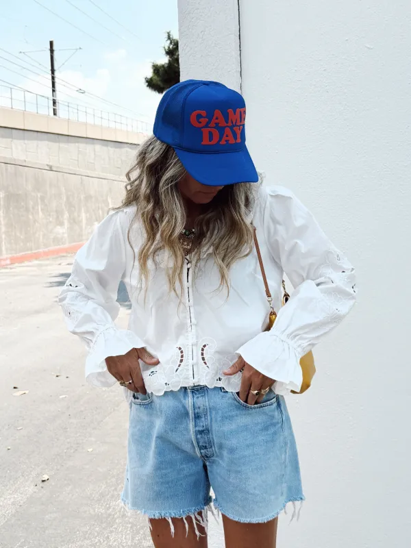 Skylar Embroidery Ruffle Blouse sold by Ascot + Hart