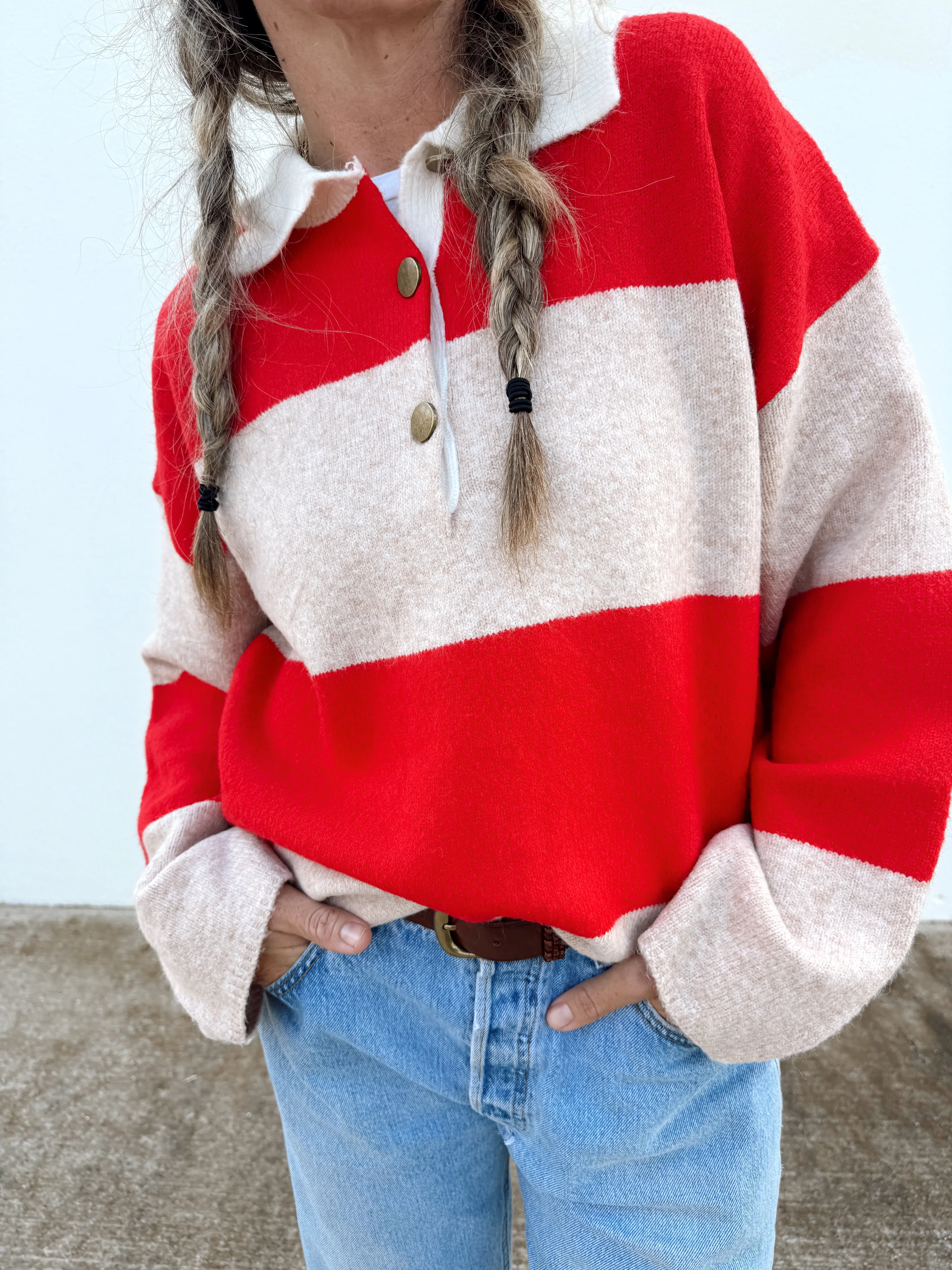Stevie Striped Polo Sweater sold by Ascot + Hart