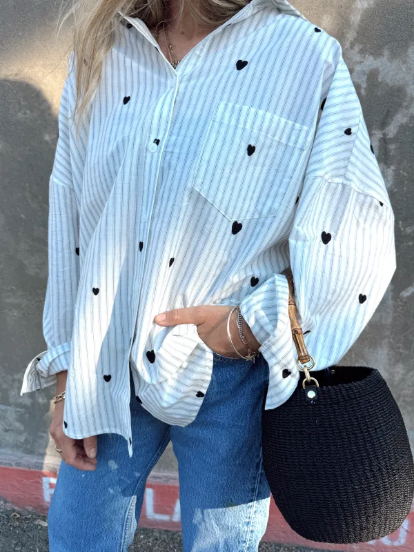 Noelle Heart Stripe Shirt sold by Ascot + Hart