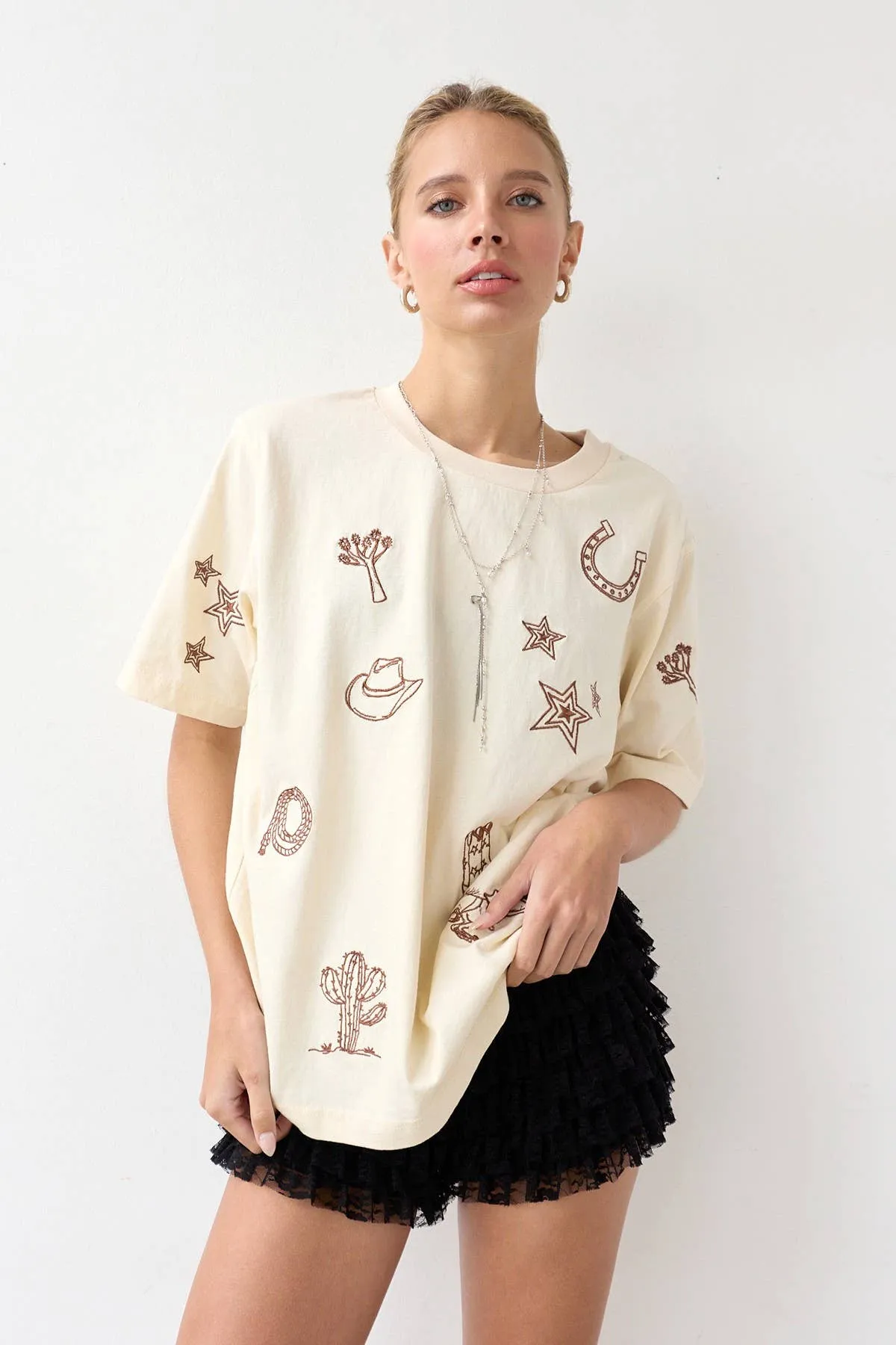 Gia Cowboy Embroidered Tee sold by Ascot + Hart