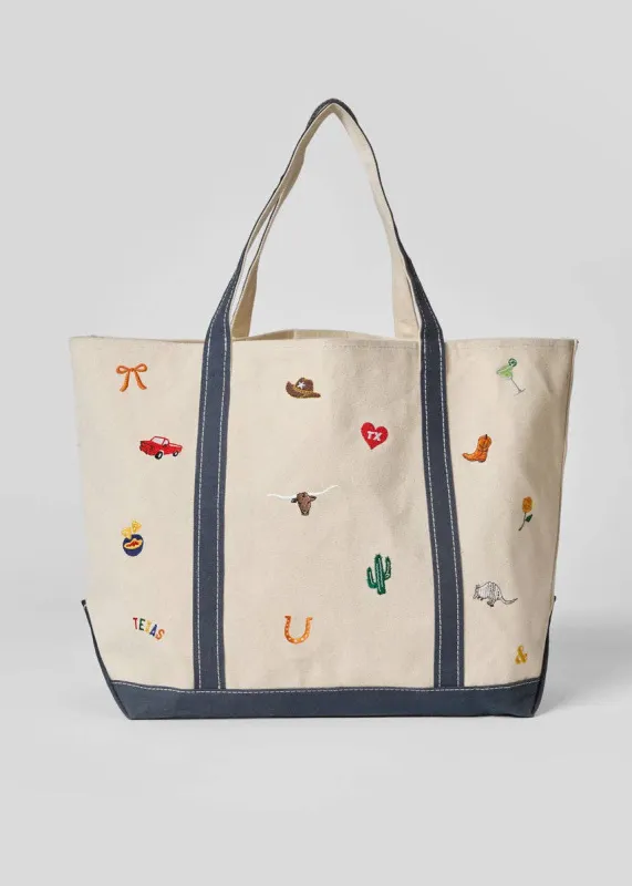 Texas Icons Embroidered Tote Bag made by Alice & Wonder
