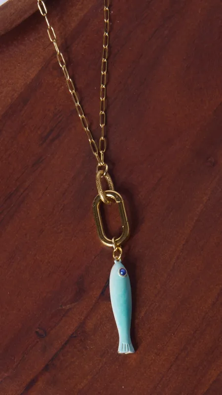 Lucky "Yu" Gemstone Fish Charm Necklace made by Ascot + Hart