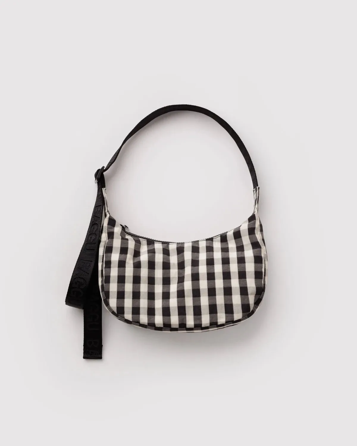 Small Nylon Crescent Bag - Black and Cream Gingham sold by Ascot + Hart
