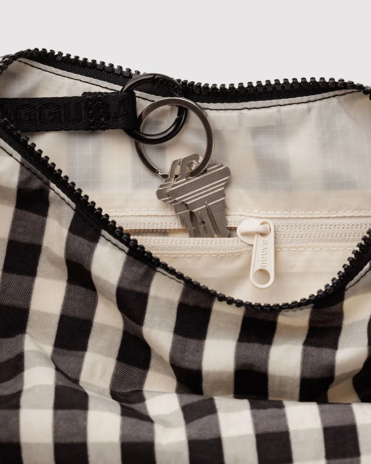 Small Nylon Crescent Bag - Black and Cream Gingham sold by Ascot + Hart product image thumbnail 2