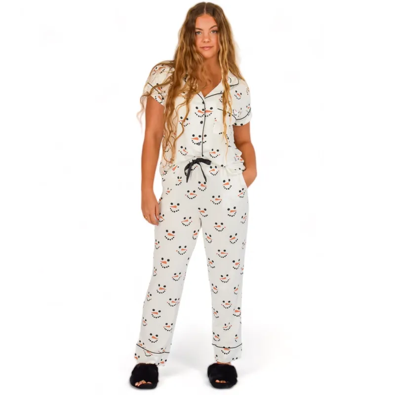 Luna Snowman Christmas Pajamas Short Sleeve Long Pants Set sold by Cozy Ups