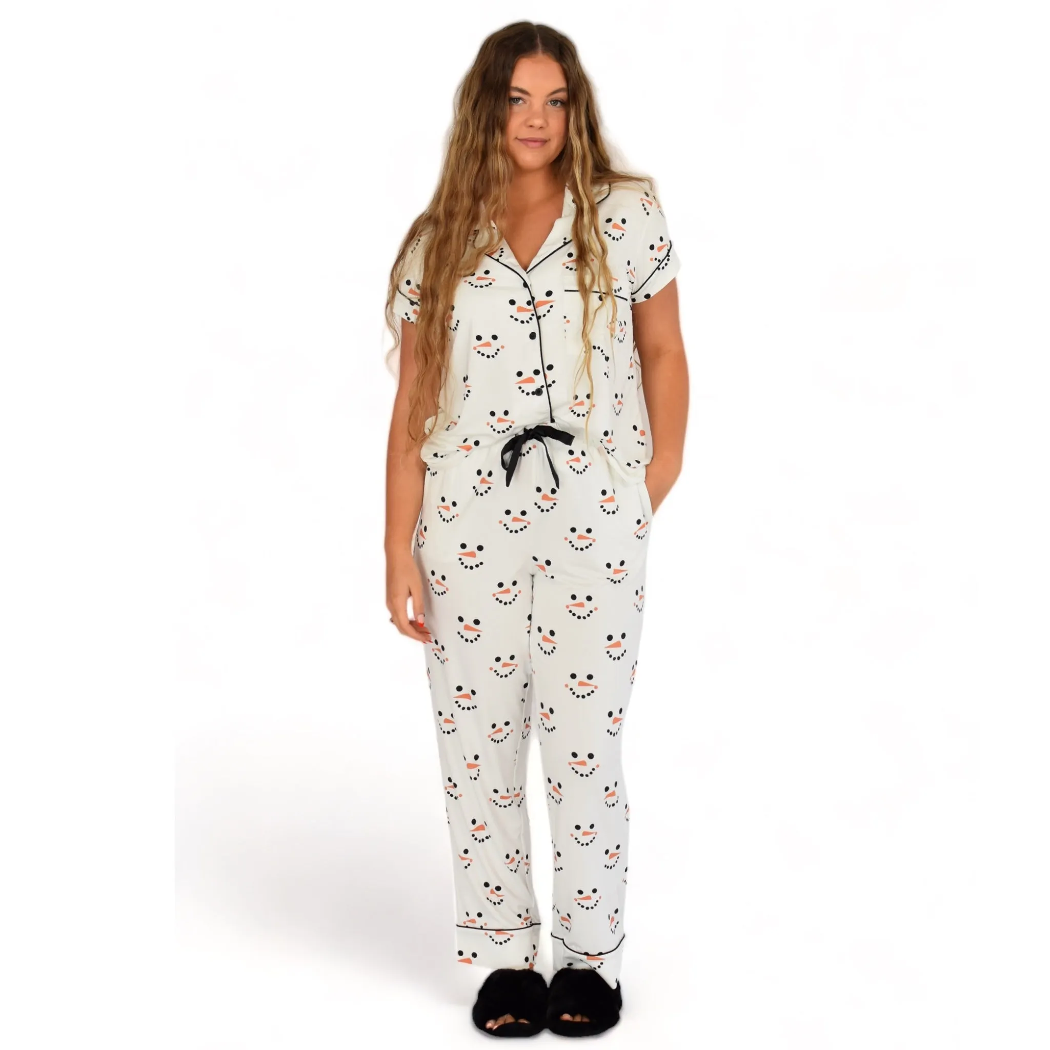 Luna Snowman Christmas Pajamas Short Sleeve Long Pants Set sold by Cozy Ups product image thumbnail 2