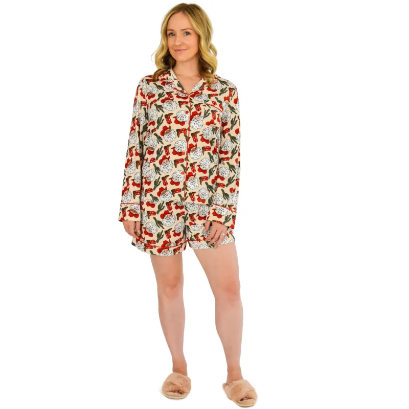 Quinn Western Santa Christmas Pajama Long Sleeve Short Set sold by Cozy Ups