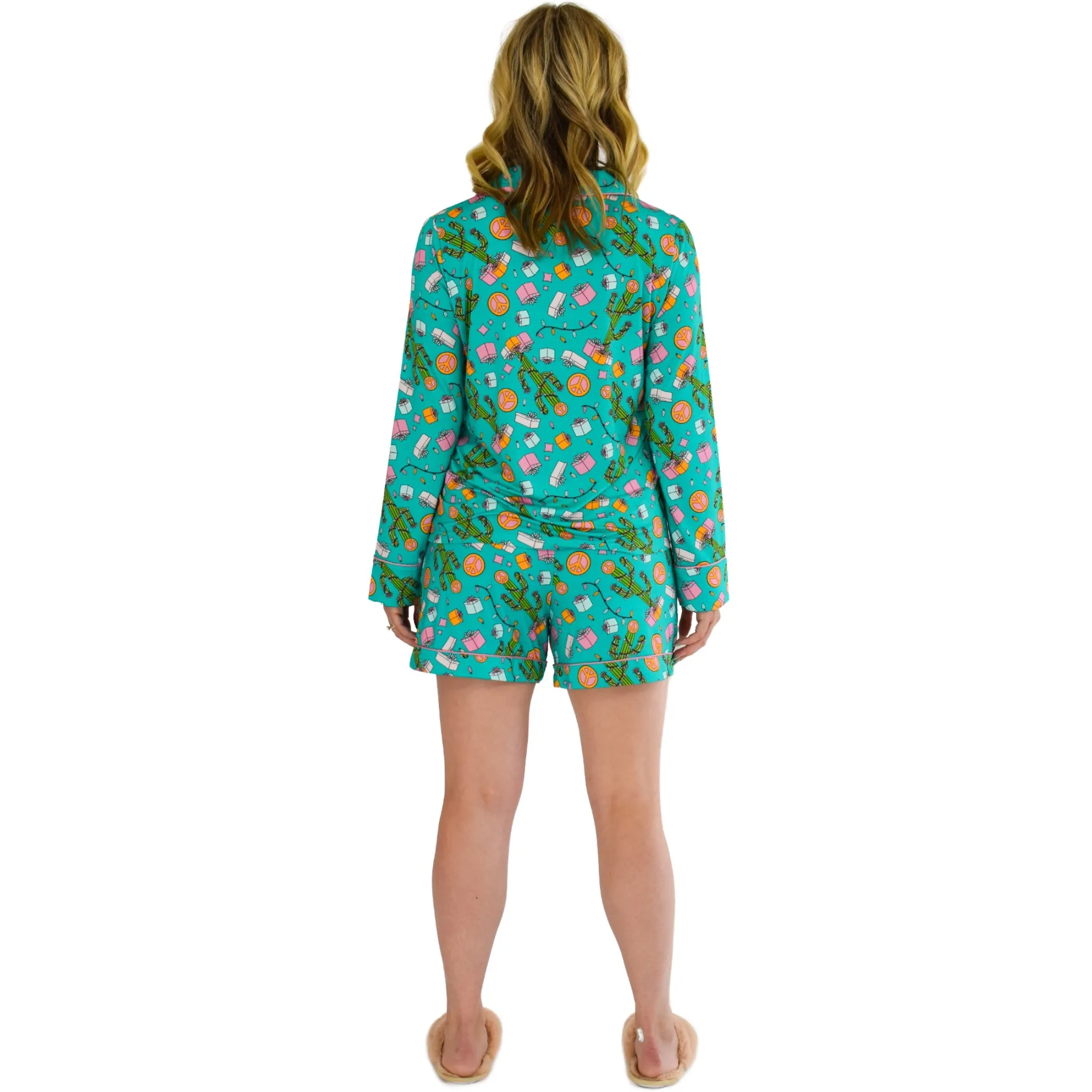 Quinn Teal Cactus Christmas Pajamas Long Sleeve Short Set sold by Cozy Ups product image thumbnail 5