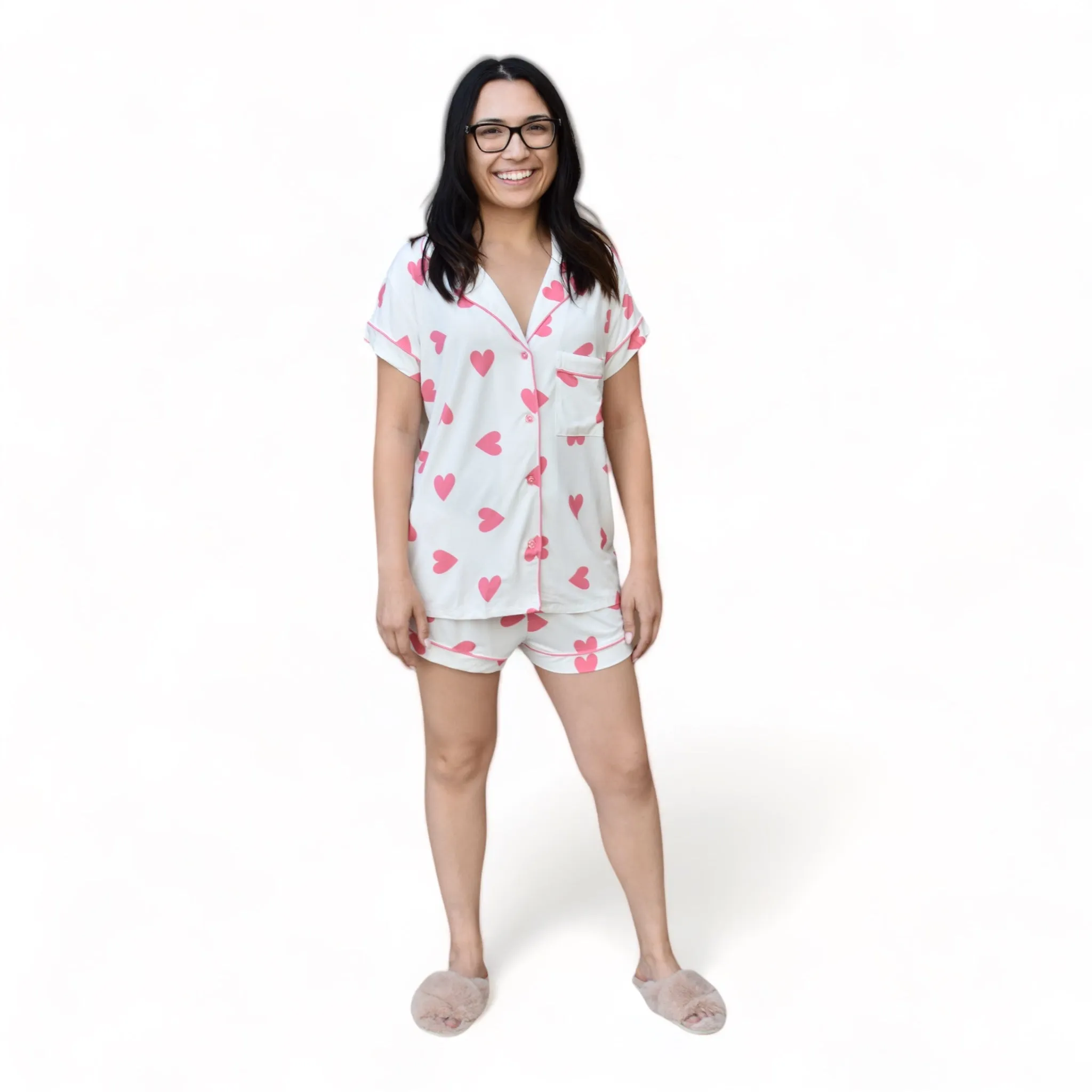 Remi Pink Heart Short Sleeve Pajamas sold by Cozy Ups