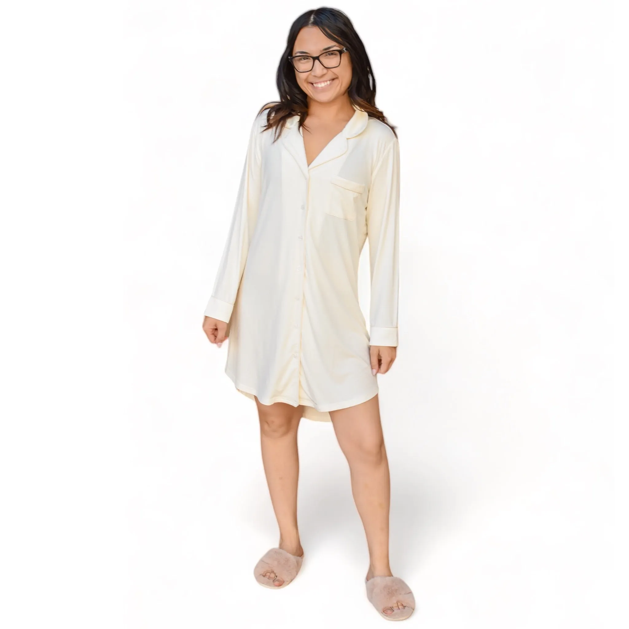 Nova White Winter Wonderland Pajama Dress sold by Cozy Ups