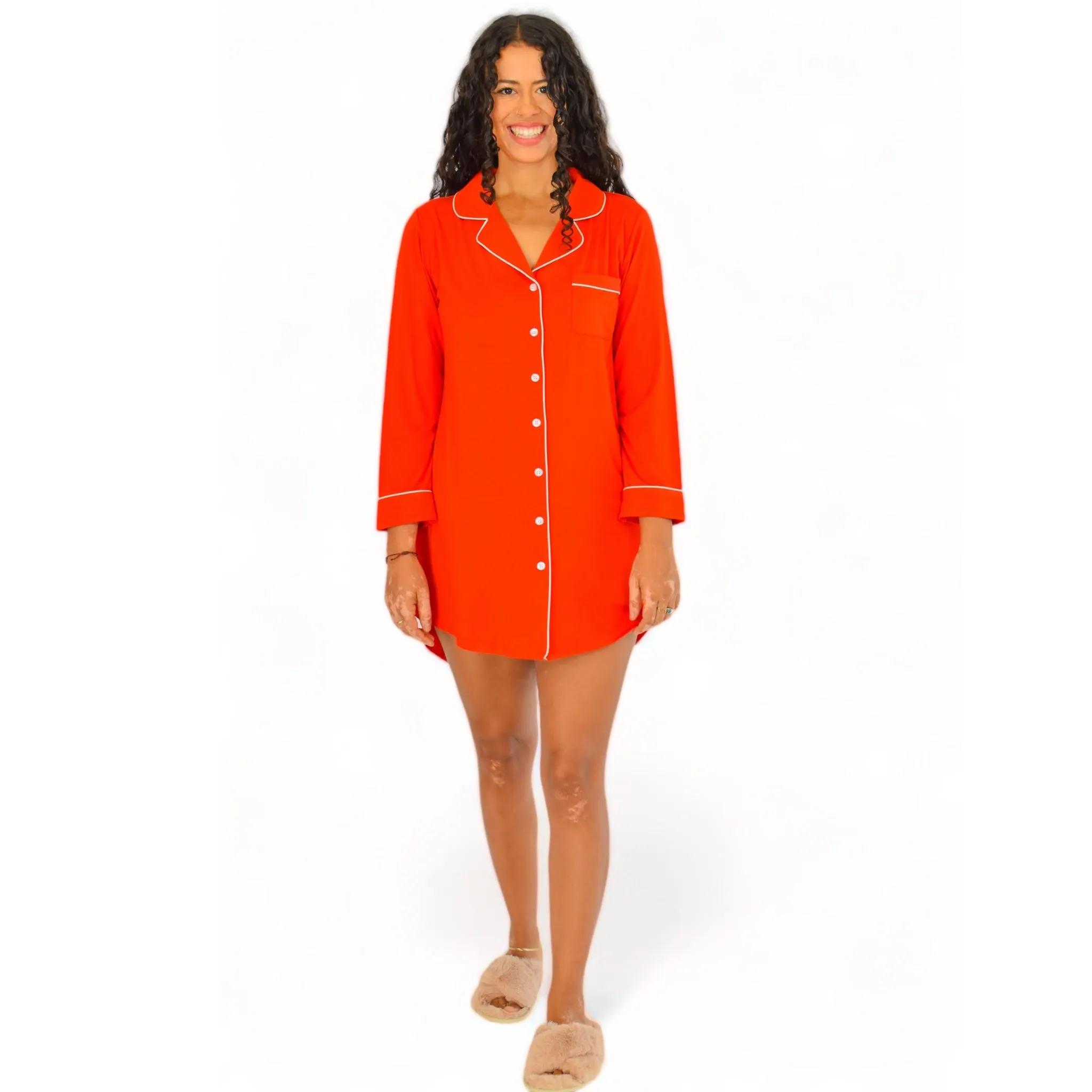 Nova Fiery Red Pajama Dress sold by Cozy Ups