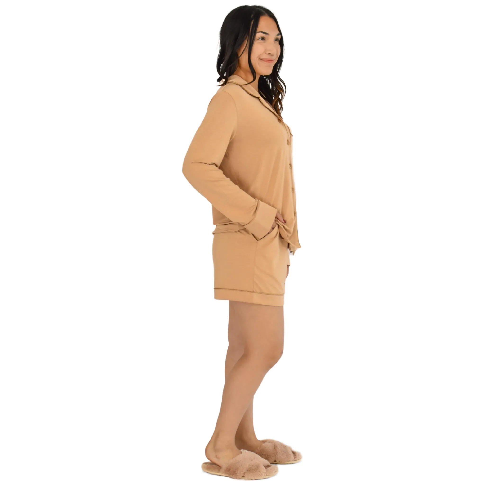 Quinn Neutral Ginger Pajamas Long Sleeve Short Set sold by Cozy Ups product image thumbnail 2