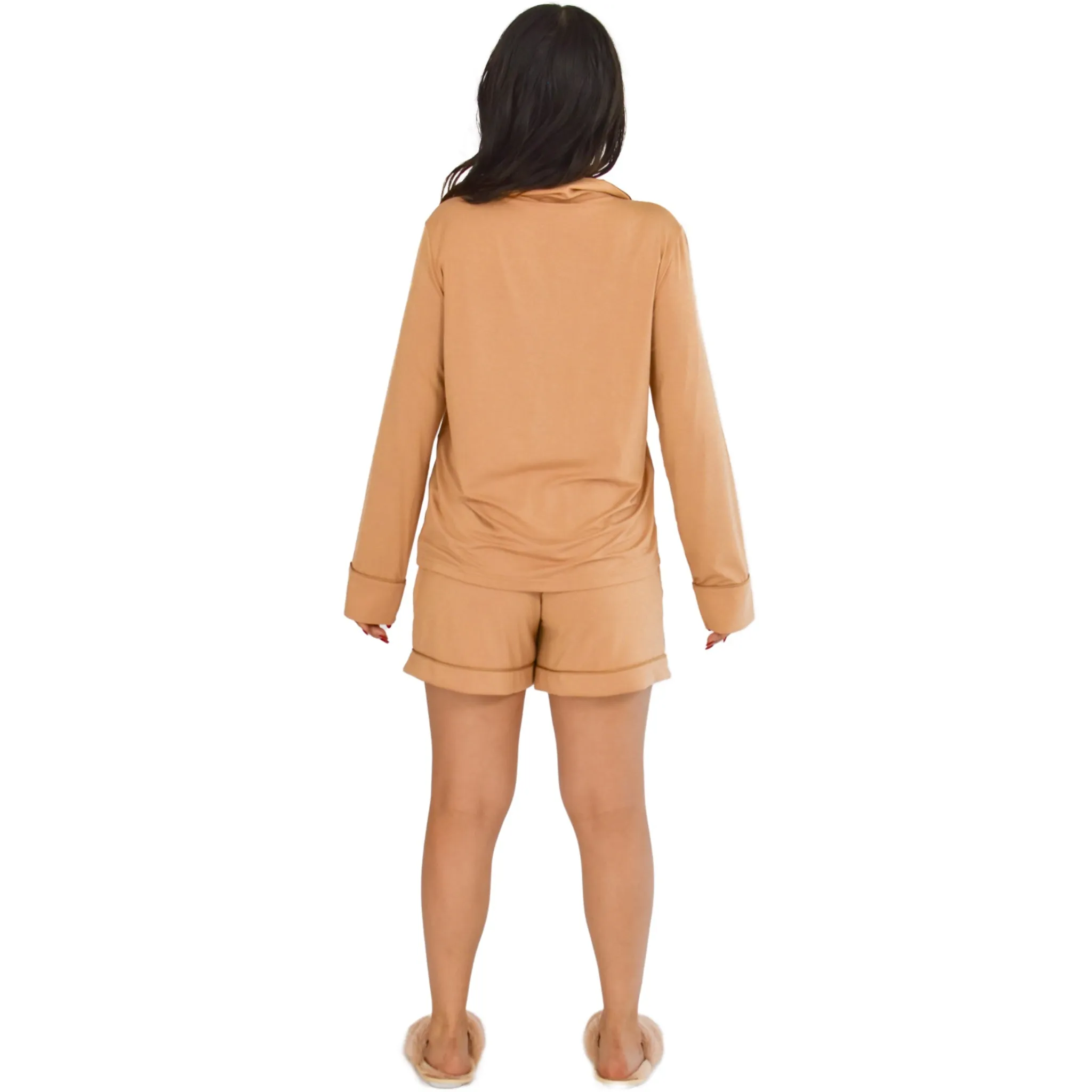Quinn Neutral Ginger Pajamas Long Sleeve Short Set sold by Cozy Ups product image thumbnail 3