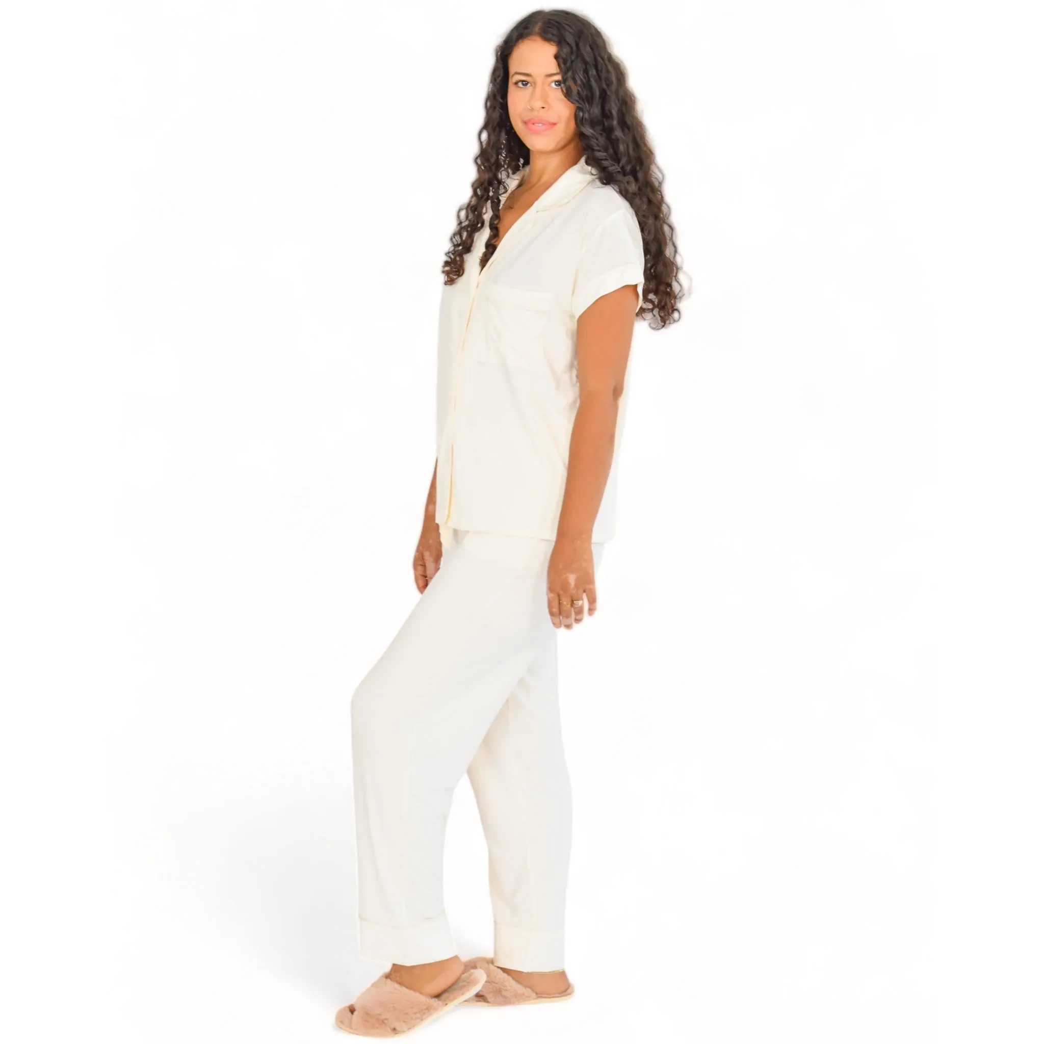 Luna White Pajama Short Sleeve Long Pants Set sold by Cozy Ups product image thumbnail 2