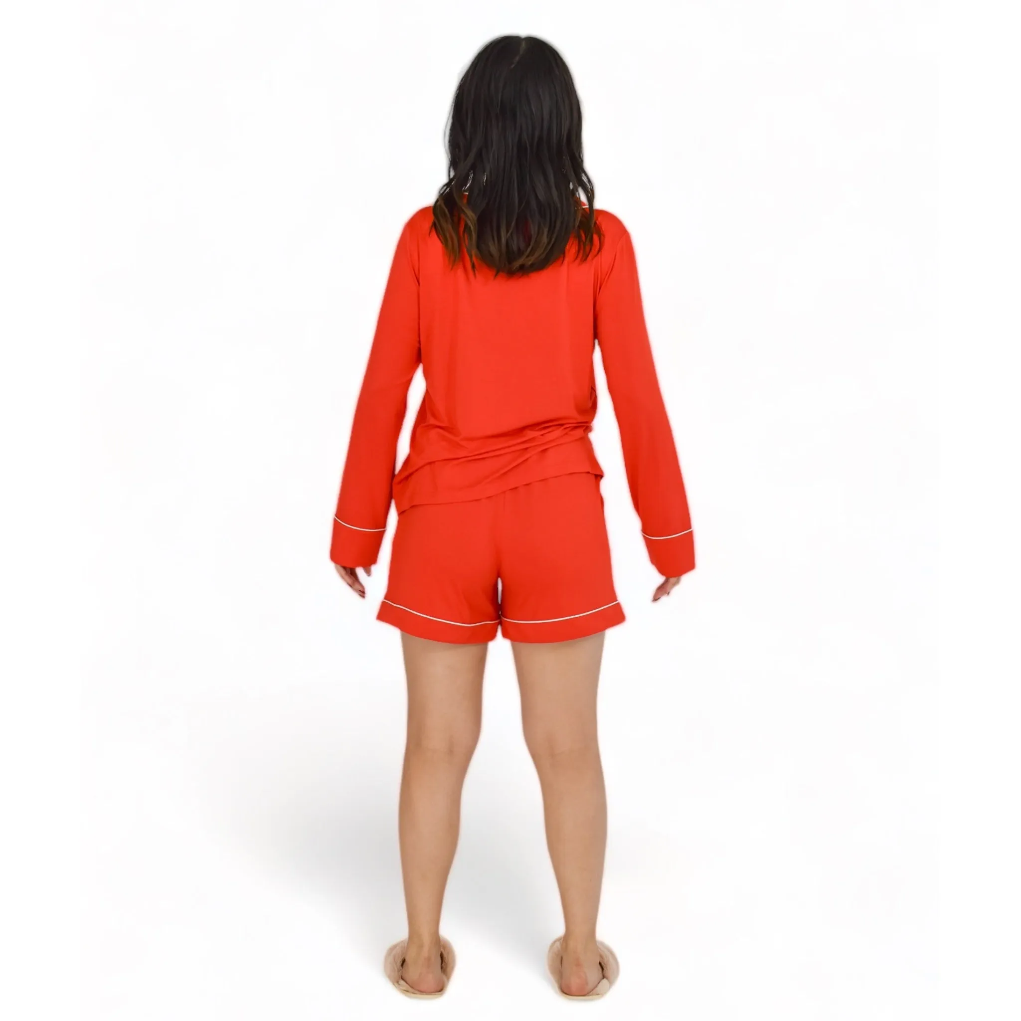 Quinn Fiery Red Pajama Long Sleeve Short Set sold by Cozy Ups product image thumbnail 2