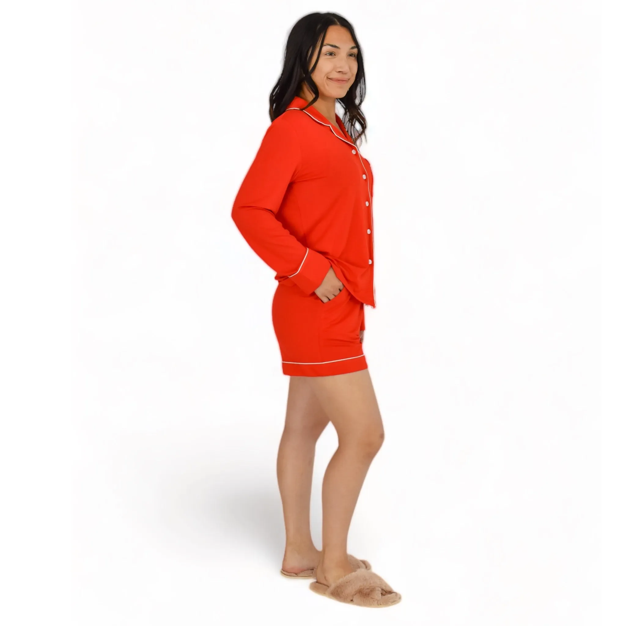 Quinn Fiery Red Pajama Long Sleeve Short Set sold by Cozy Ups product image thumbnail 3