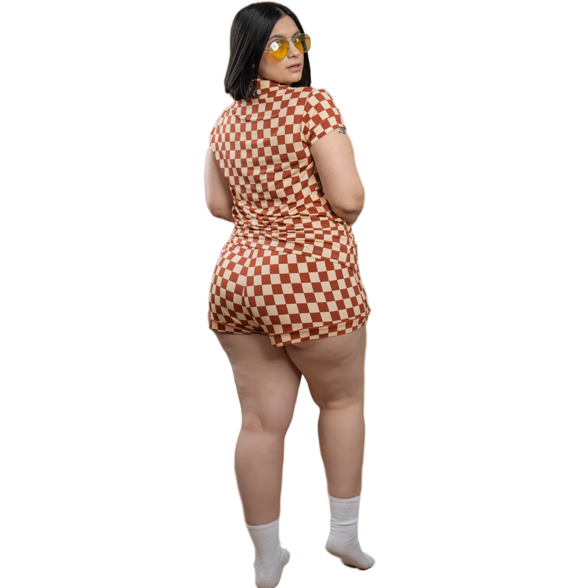Remi Neutral Checkered Short Sleeve Pajamas sold by Cozy Ups product image thumbnail 2