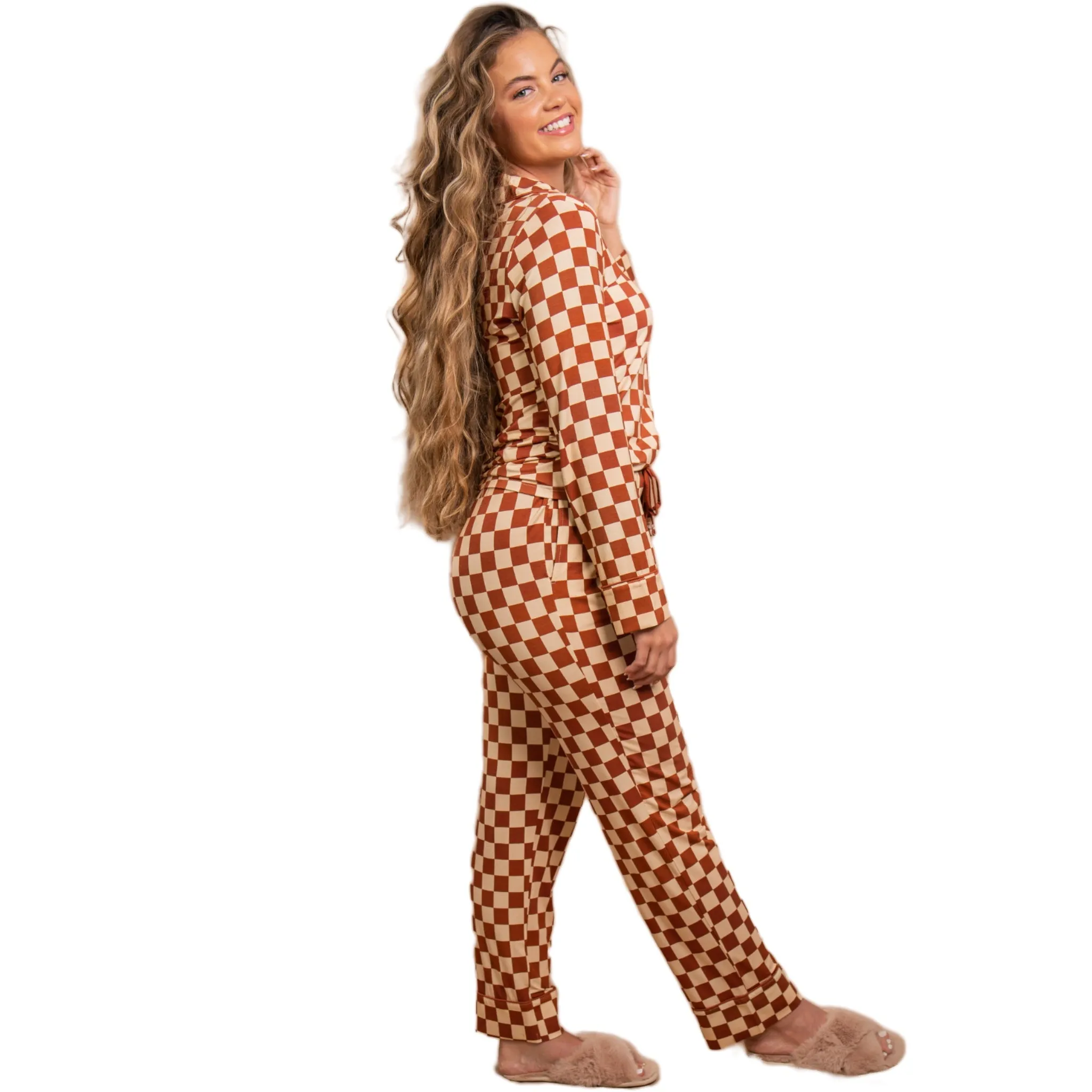 Catherine Neutral Checkered Long Sleeve Pajama Set sold by Cozy Ups product image thumbnail 2