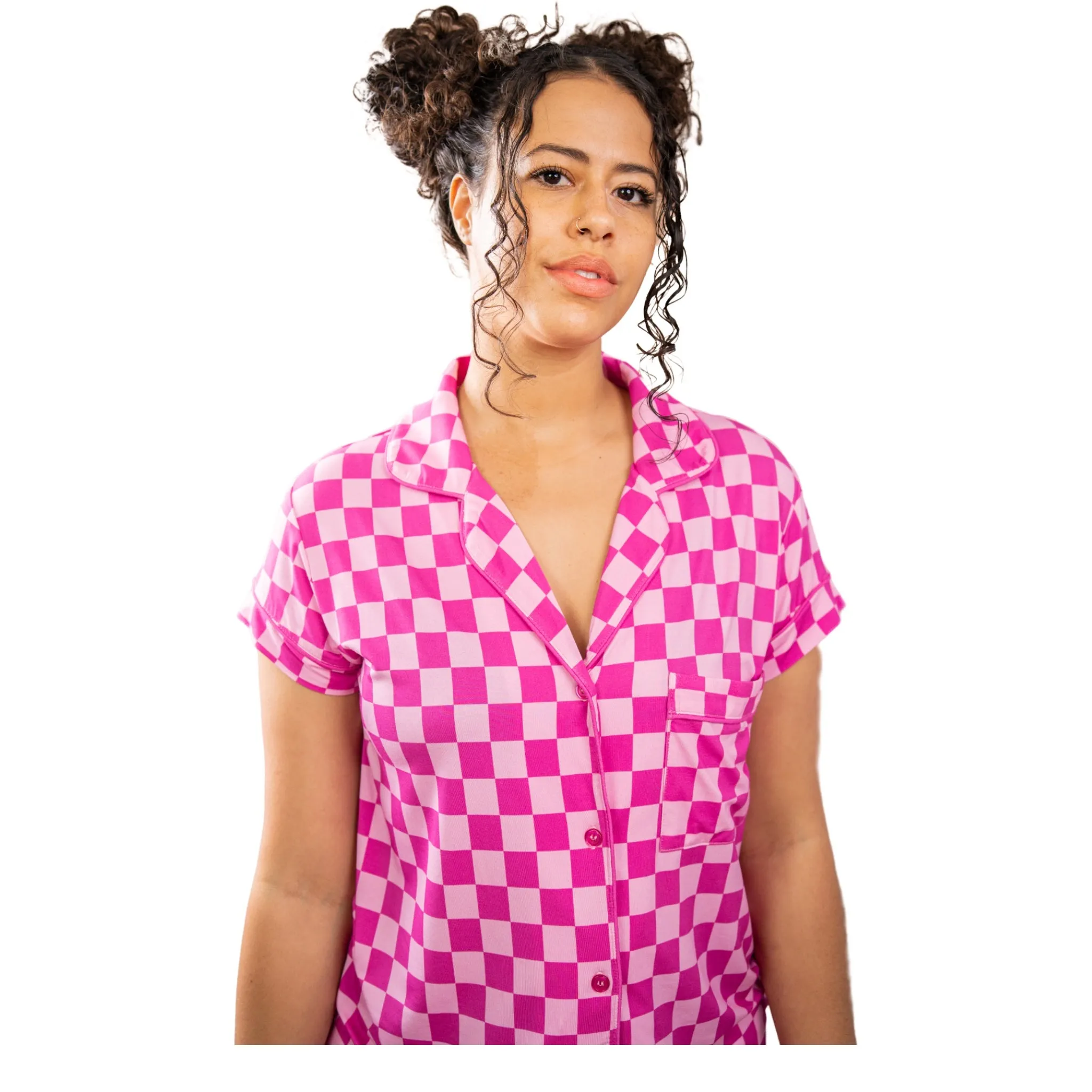 Remi Pink Checkered Short Sleeve Pajamas sold by Cozy Ups product image thumbnail 3