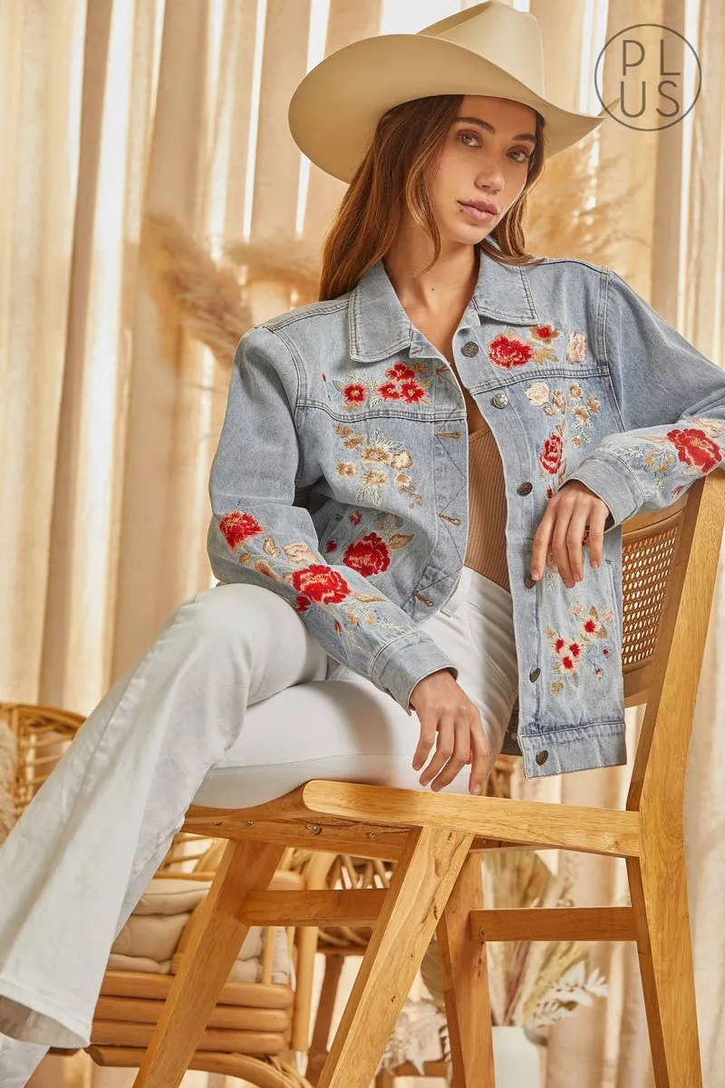 PLUS Floral Embroidered Denim Jacket PT10830 sold by Detailed Threads Boutique