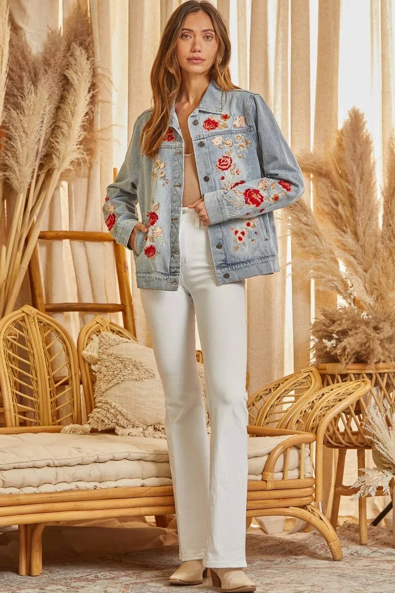 Floral Embroidery Denim Jacket T10830 sold by Detailed Threads Boutique