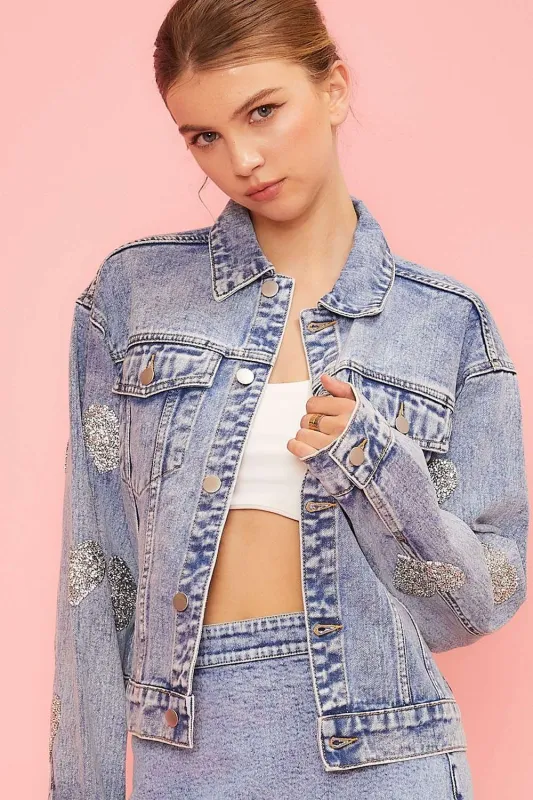Heart Hotfix Denim Jacket sold by Detailed Threads Boutique