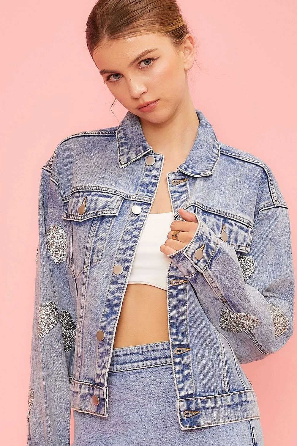 Heart Hotfix Denim Jacket sold by Detailed Threads Boutique