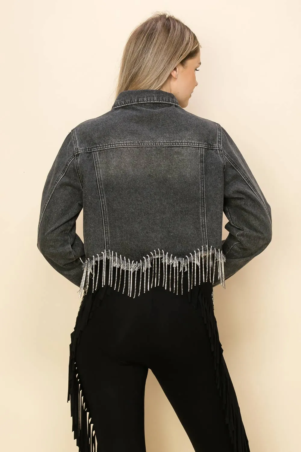 RHINESTONE SCALLOPED HEM DENIM JACKET sold by Detailed Threads Boutique