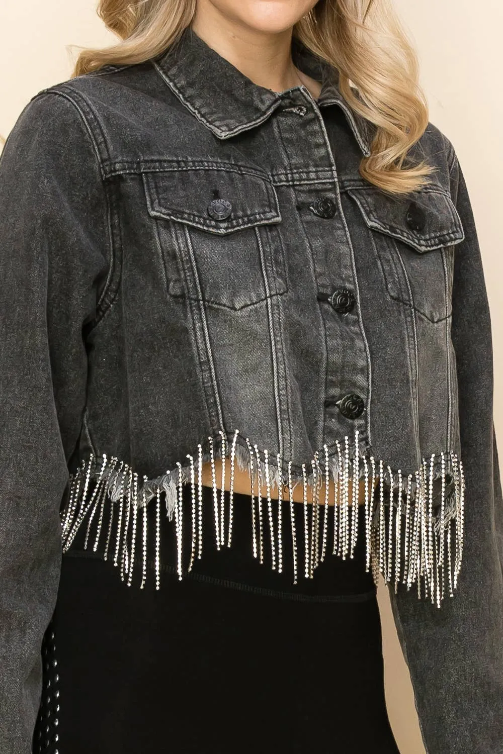 RHINESTONE SCALLOPED HEM DENIM JACKET sold by Detailed Threads Boutique