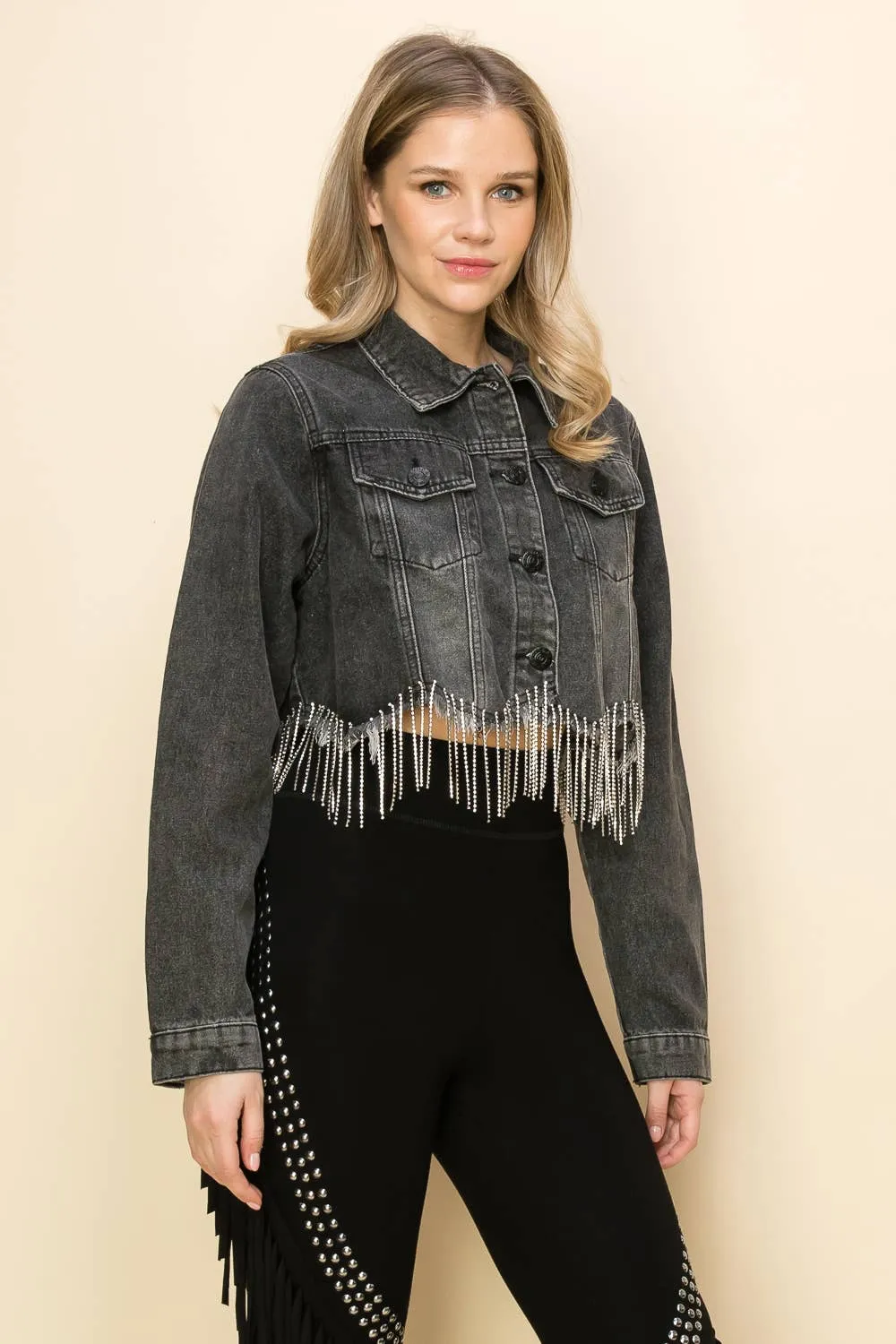 RHINESTONE SCALLOPED HEM DENIM JACKET sold by Detailed Threads Boutique
