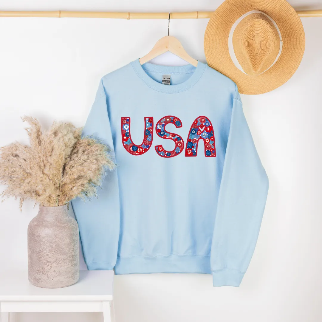 Flower Power USA Crew - Blue sold by Detailed Threads Boutique
